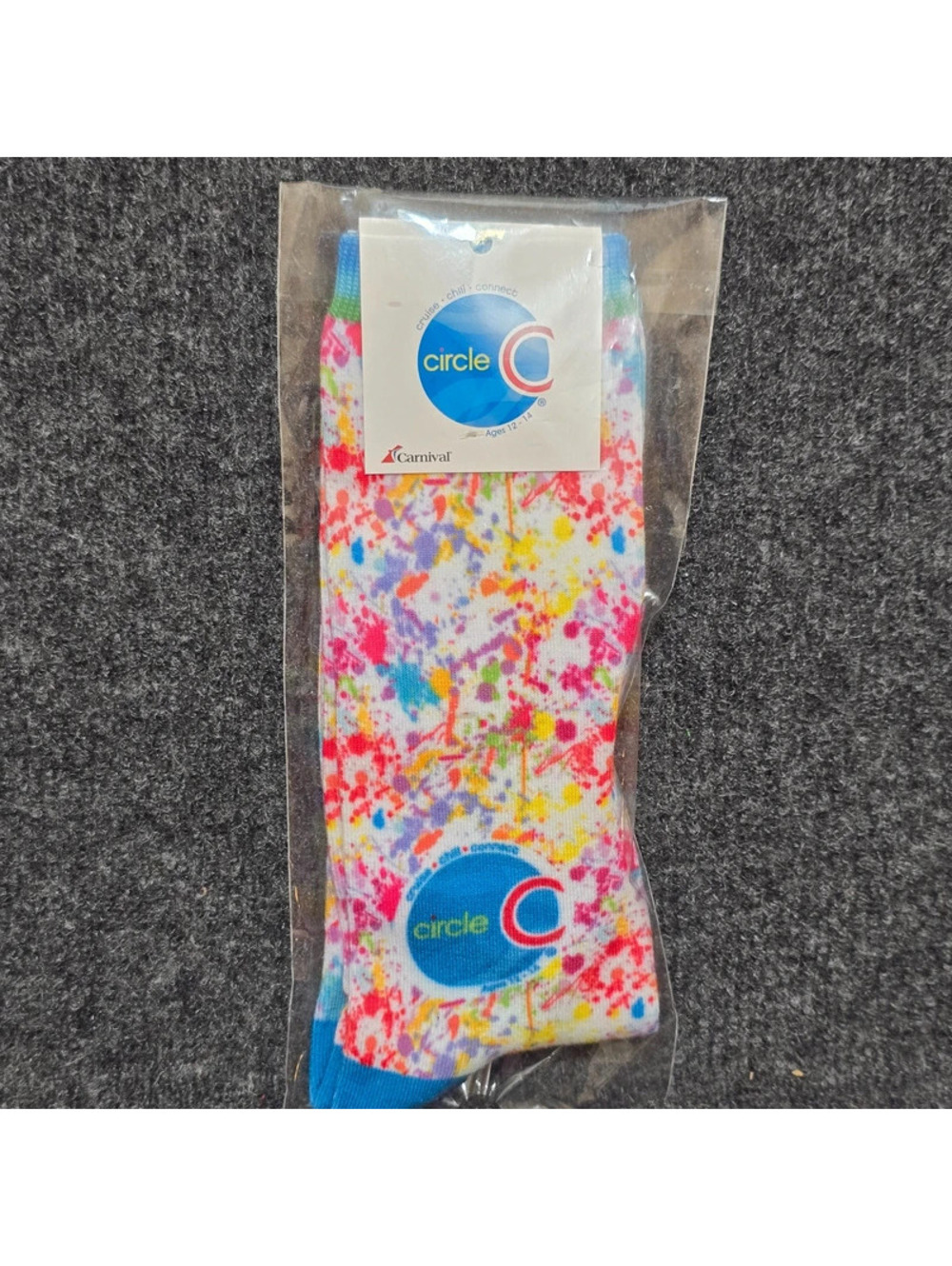 Carnival Cruise Line Circle C Crew Socks New Paint Splatter Kids 12-14